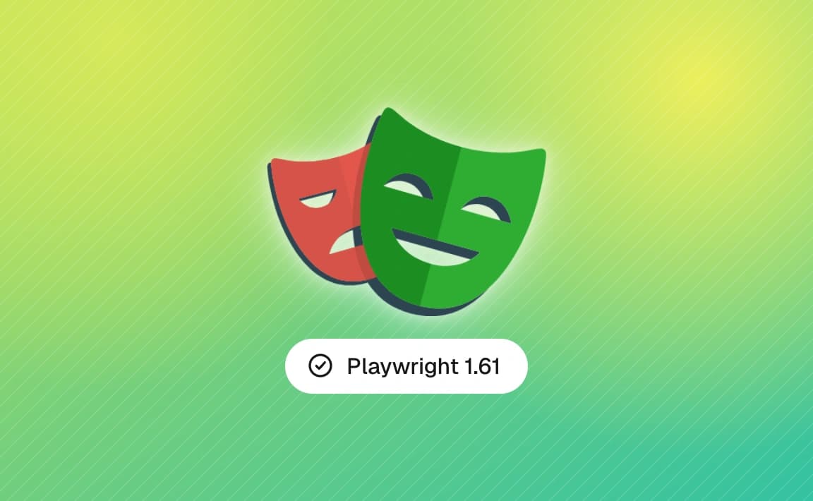 Playwright 1.61 release banner highlighting WebAuthn passkey support, Web Storage API access, and improved test retry behavior.