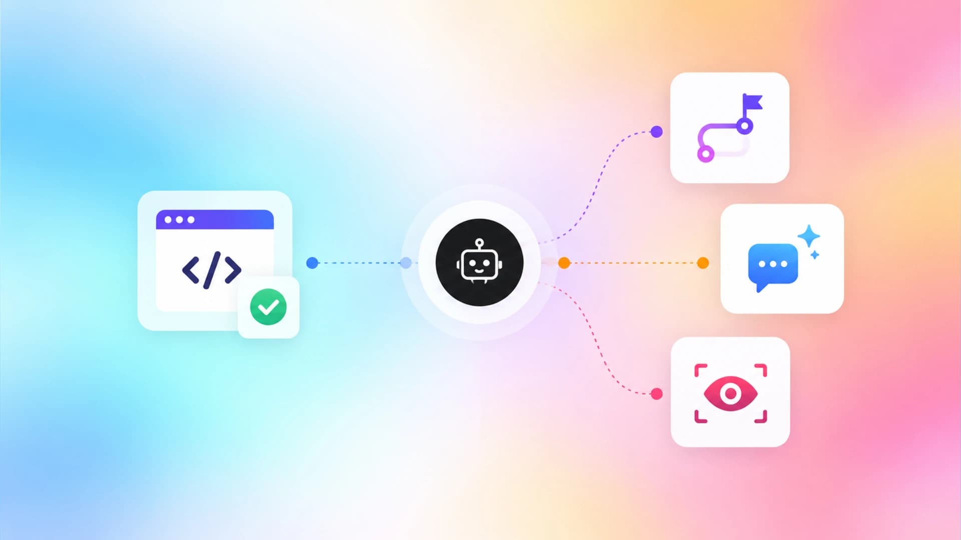 Playwright logo surrounded by speed, code, and reliability icons