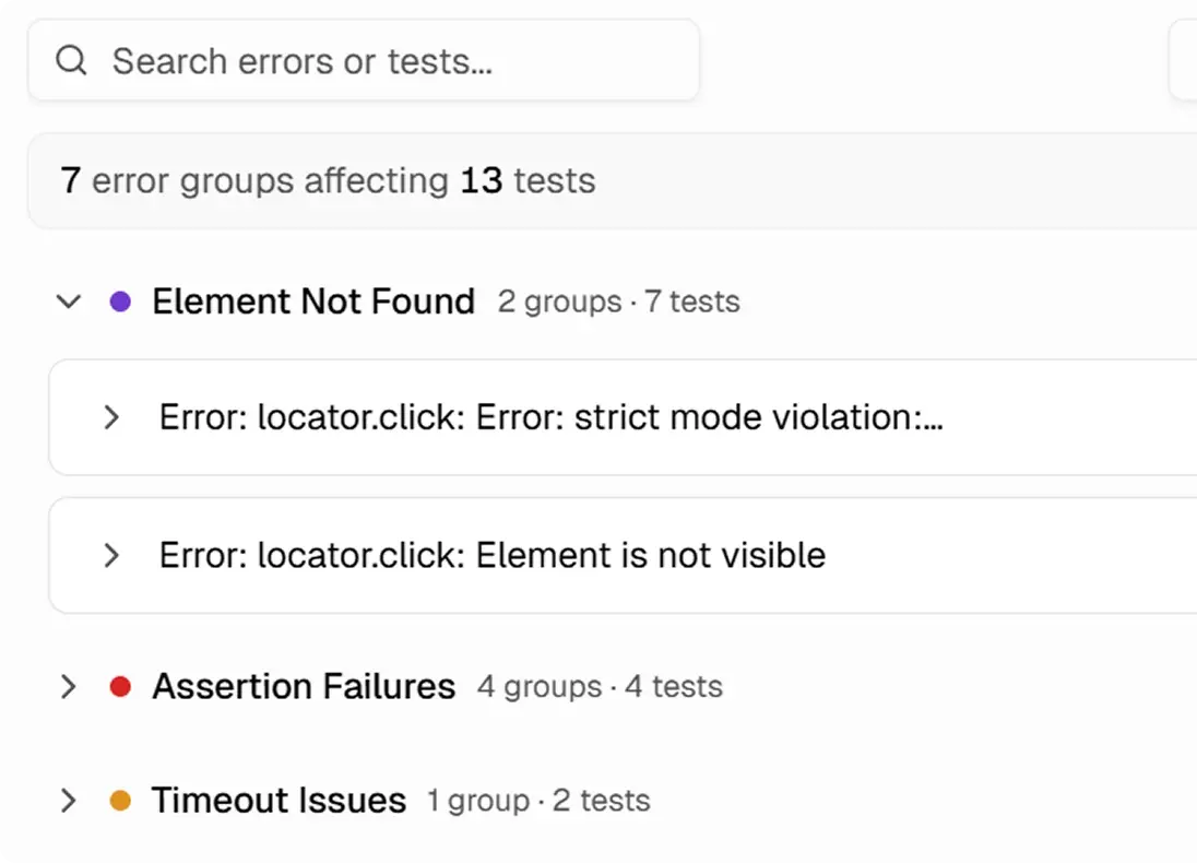 Failures are grouped by pattern