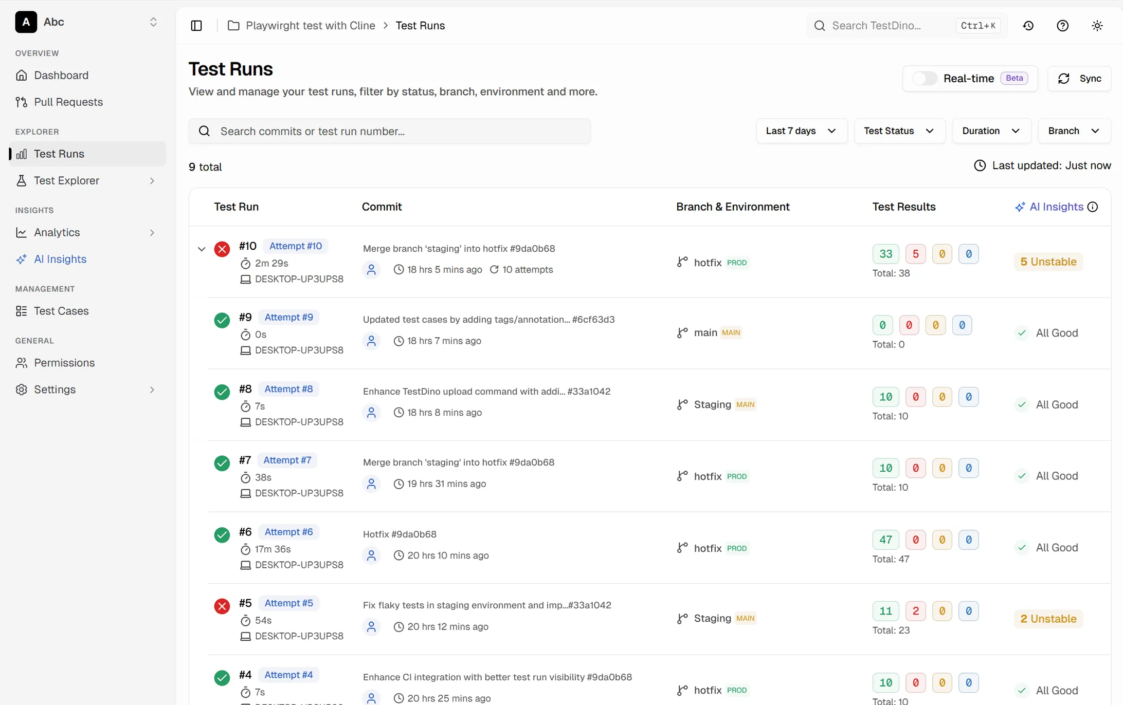 Playwright Test Run Reports | TestDino