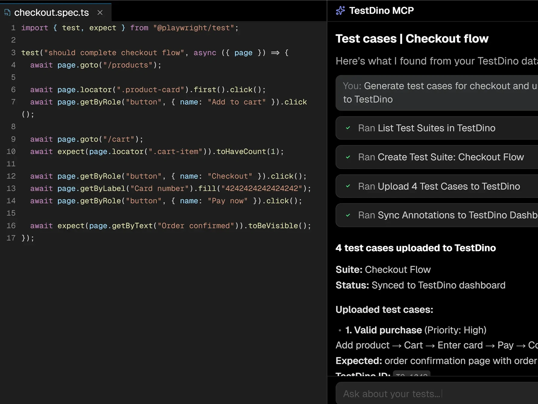 TestDino MCP Server connected to Cursor with 12 tools