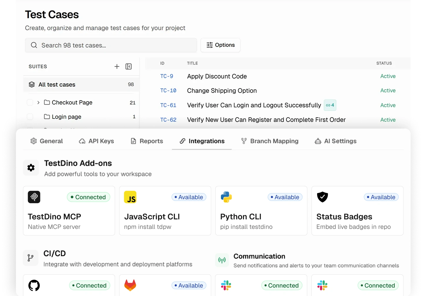 TestDino: Test case management workspace with ticket filing