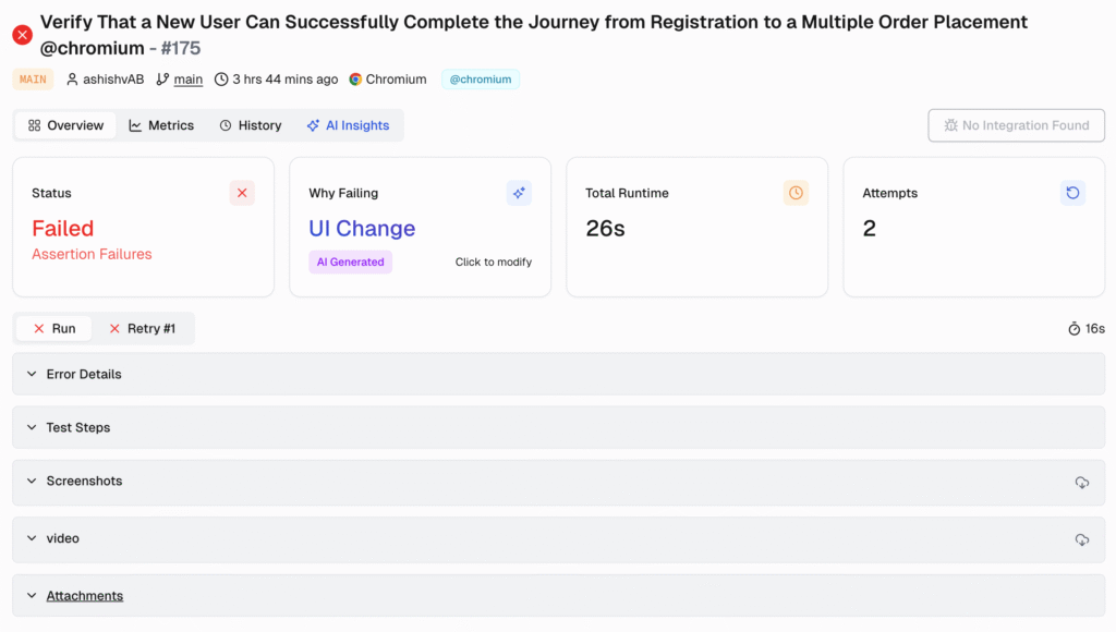 Playwright Test Case Details Evidence Panel