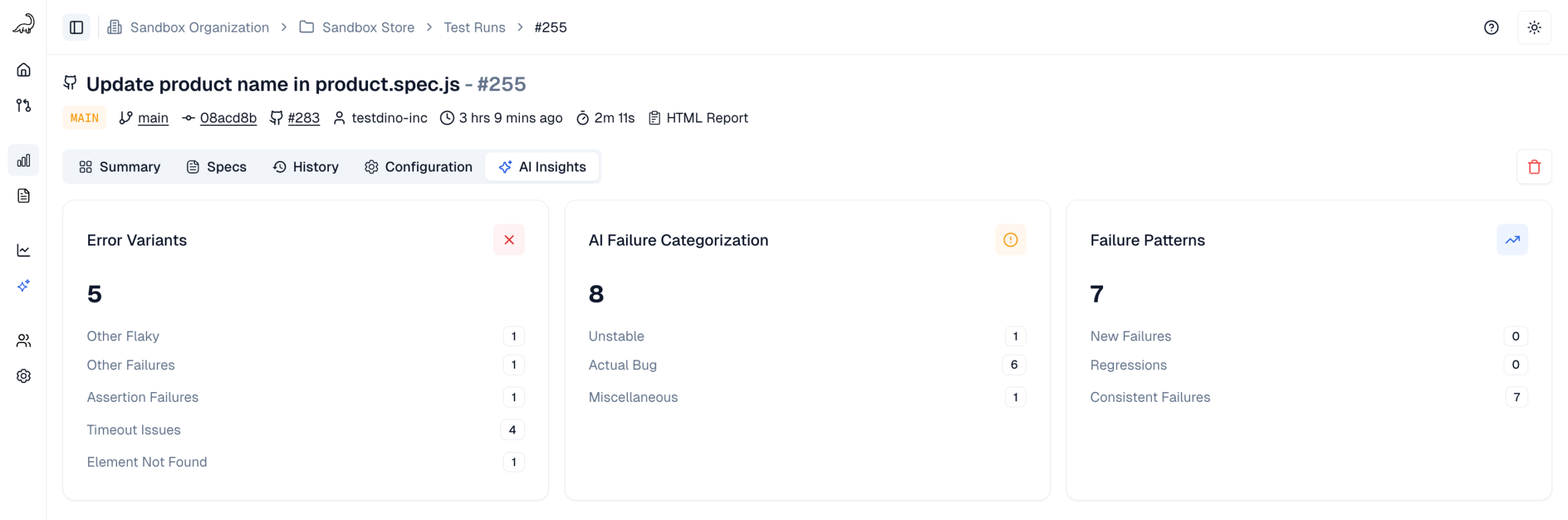 TestDino AI Insight Tab