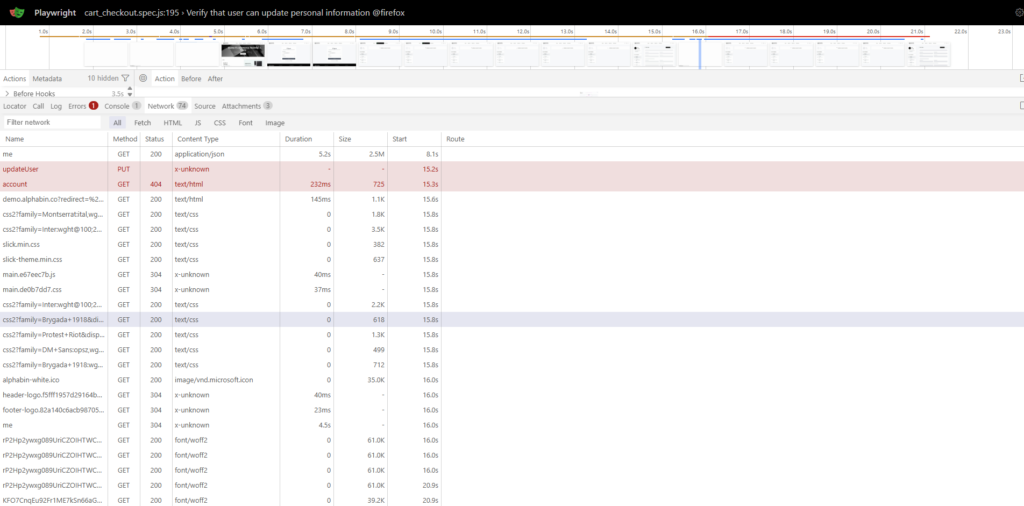 Network Tab in Playwright Trace Viewer