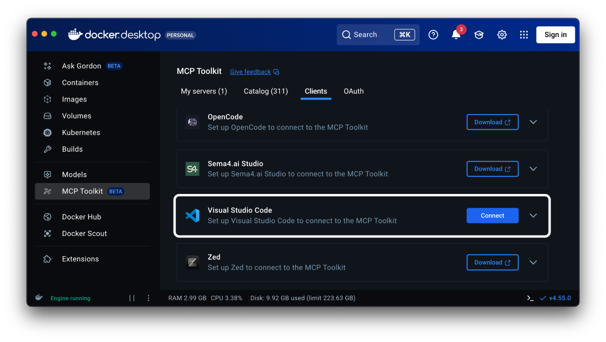 Open Docker Desktop and go to MCP Toolkit.